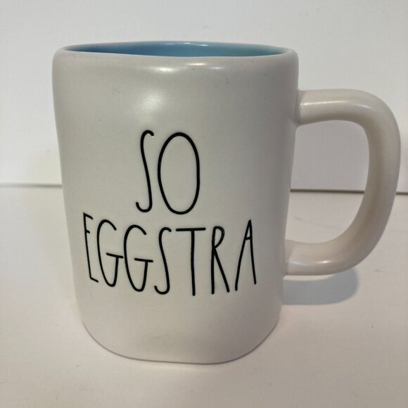 RAE DUNN SO EGGSTRA Matte Blue White Coffee Tea Mug by Magenta Easter Egg 16oz - Picture 1 of 6